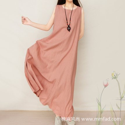 森系氣質(zhì)寬松棉麻連衣裙拖地加長(zhǎng)大擺裙子