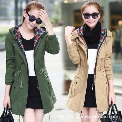 秋裝新款韓版中長款修身純棉休閑風(fēng)衣女大碼春秋外套