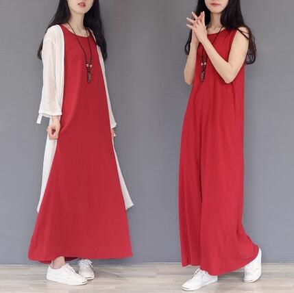 棉麻文藝復古打底長裙純色無袖百搭寬松