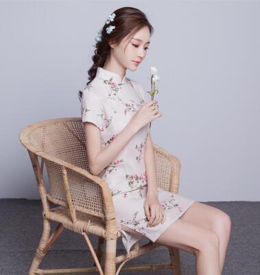 改良時(shí)尚短款棉麻連衣裙少女小清新 改良時(shí)尚短款棉麻連衣裙少女小清新