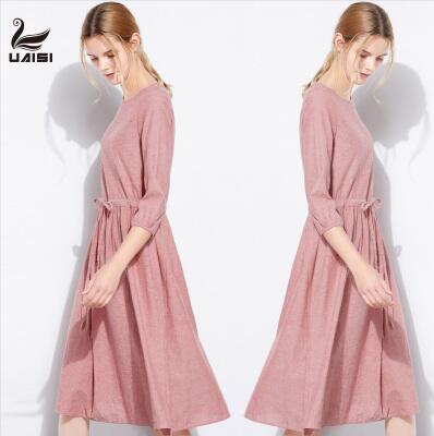 文藝棉麻大碼純色連衣裙 文藝棉麻大碼純色連衣裙